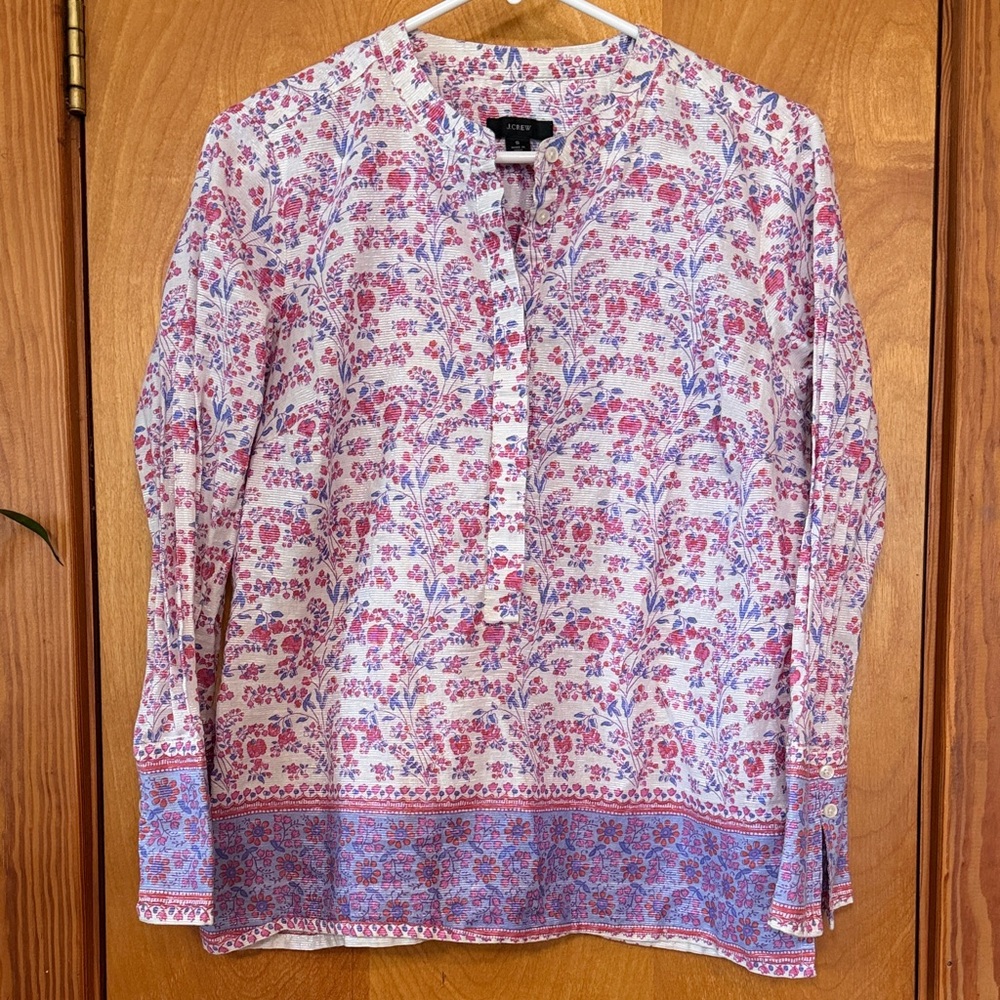 J. Crew Pink and Blue Floral Blouse